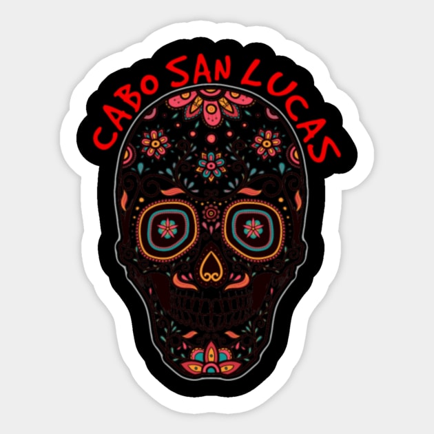 Niche Skull Island Mod Art  Cabo San Lucas Mexico Souvenir Sugar Skull Design Sticker by LailaLittlerwm